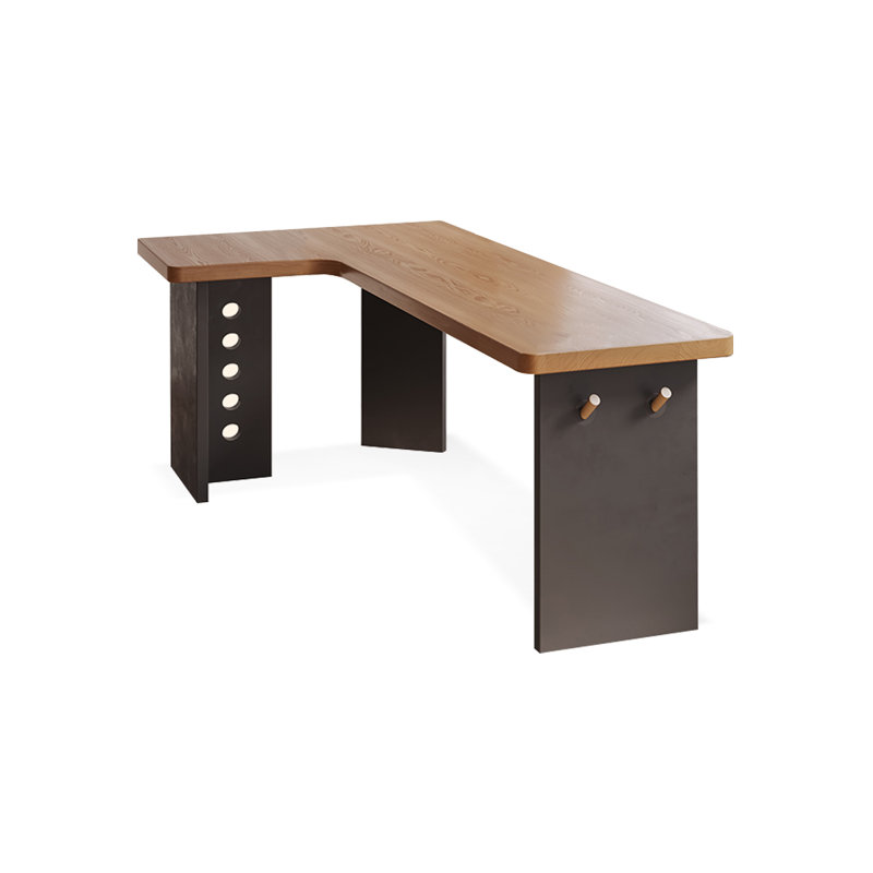 Bureau brun en bois massif en forme de L + fer, H 29,53 po x l 62,99 po x P 47,24 po, Retour à gauche