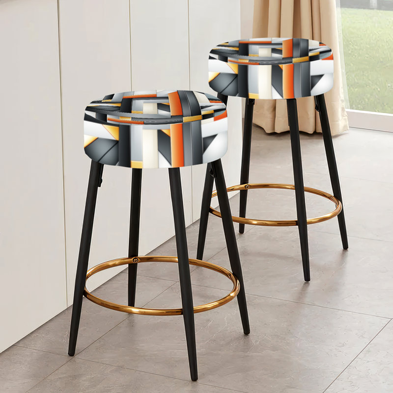 Ensemble de 2 tabourets de bar à motif géométrique orange et gris