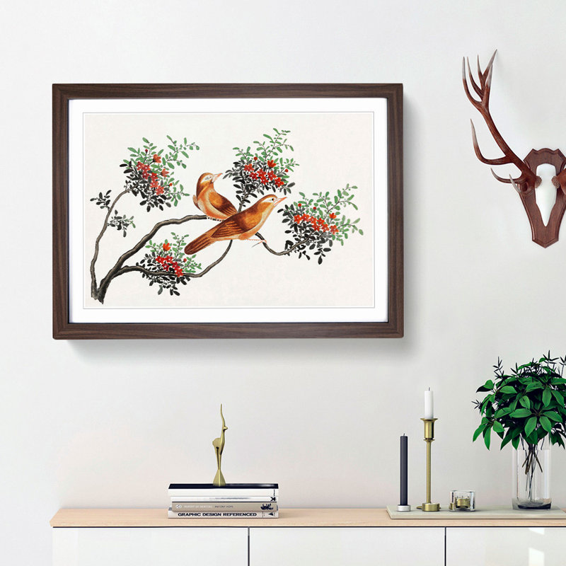 Birds of China - Picture Frame Painting Print, 27cm H x 36cm W x 2cm D, Walnut Framed