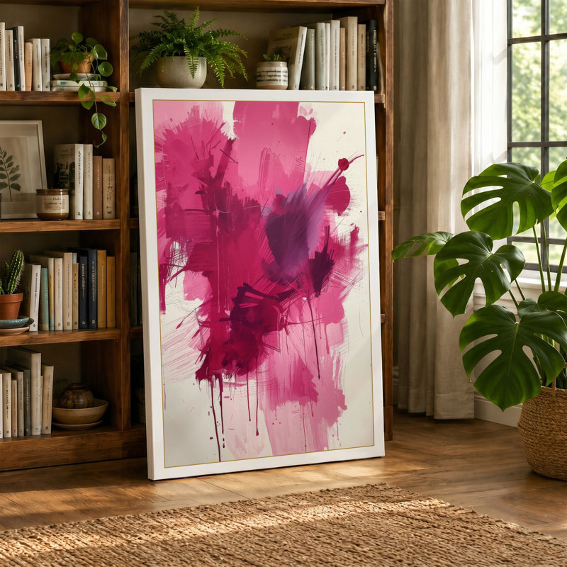 Magenta Bloom Abstract - Wrapped Canvas, 30x20 - 76.2 x 50.8 cm, Terracotta Border