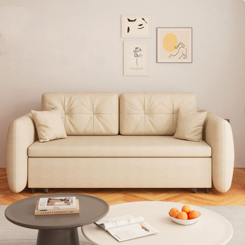 Canapé-lit moderne en cuir blanc cassé rétractable avec rangement, 31.5"H*58.27"W*32.28"D