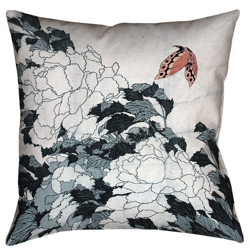 Housse de coussin Katsushika Hokusai, 18 po x 18 po, Pêche / gris