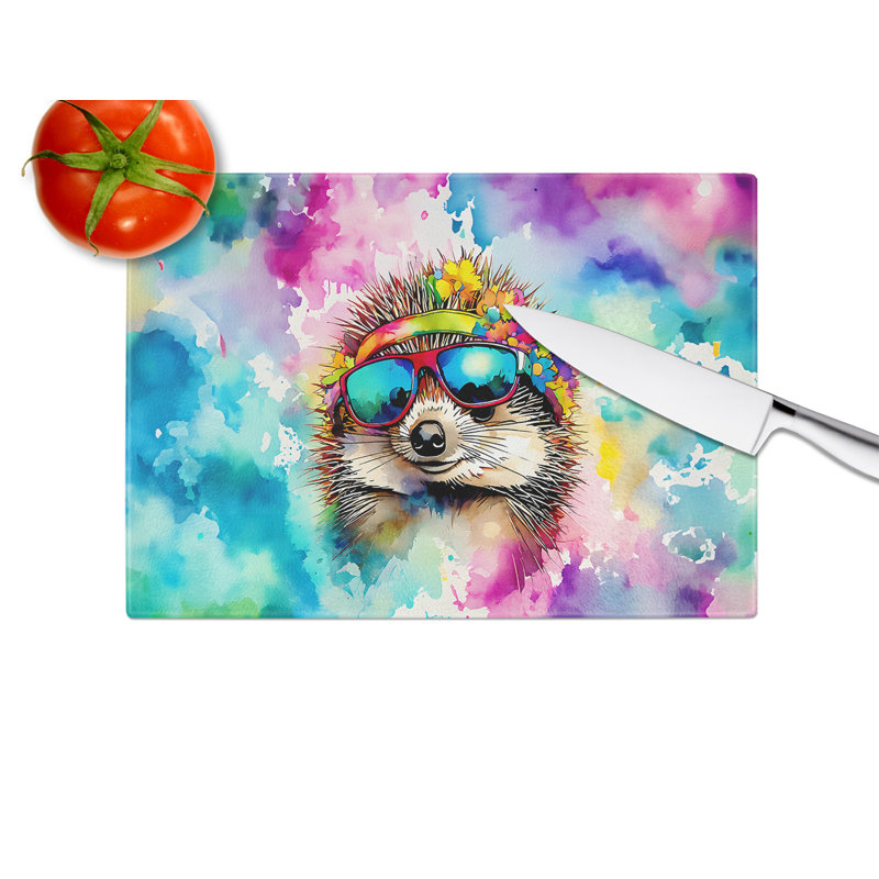 Hippie Animal Hedgehog Glass Cutting Board