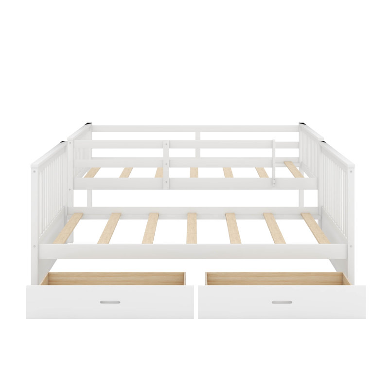 Lit superposé avec échelles et tiroirs, Simple sur simple, Blanc