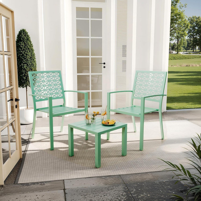 3-Piece Outdoor Bistro Set – Stackable Chairs & Steel Table for Balcony, Garden, Poolside (Light Green)