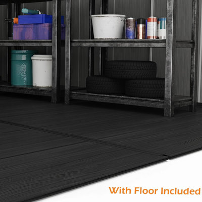 Remise de rangement extérieure en résine 8 po x 8 pi avec plancher, remise de jardin en plastique, bâtiment de rangement extérieur résistant aux intempéries pour les outils, vélo, tondeuse à gazon, patio, cour arrière