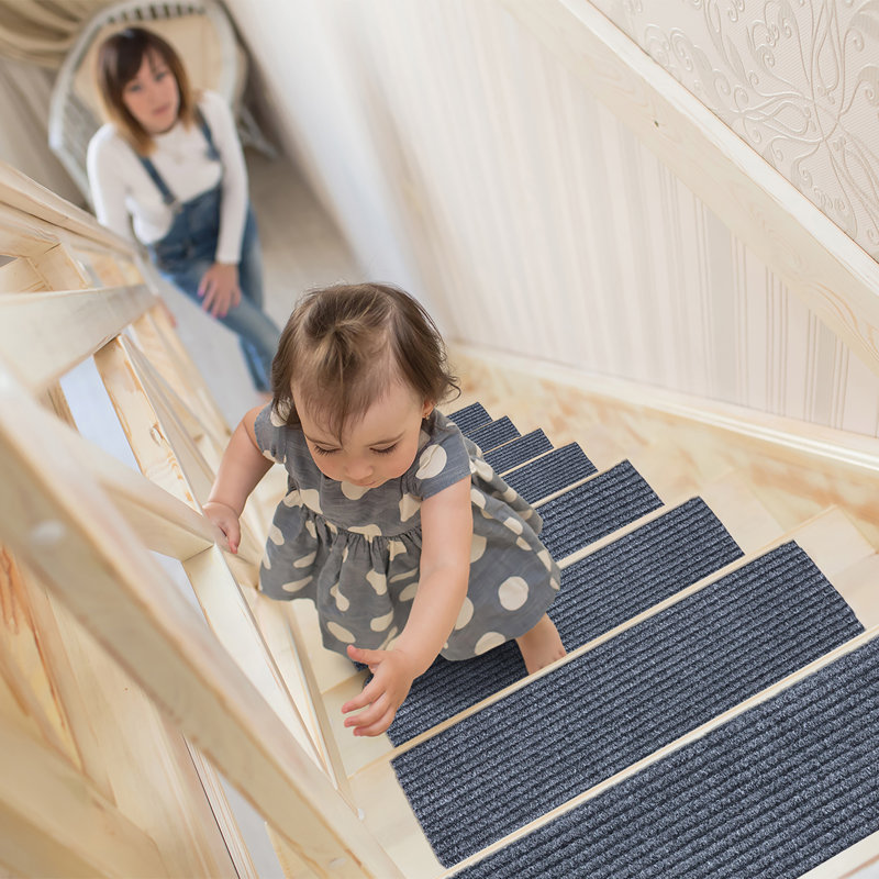 Gray Non-Slip Rubberback Ribbed Stair Treads Set of 7