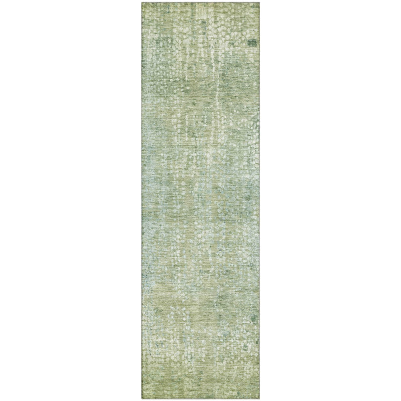 Premium Machine Washable Mayfield AMF2087 Abstract Rug, 2'3" x 7'6" Runner, Green