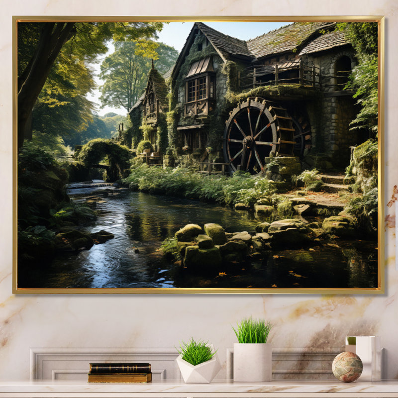 Green Brown Mill In The, reproduction d'art sur toile encadrée, H 12 po x l 20 po, Cadre photo noir