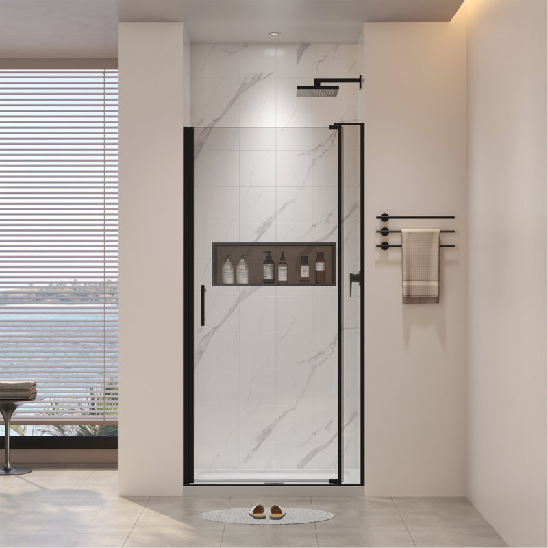 28-32"W X 72"H Left And Right Opening Universal Pivot Shower Door, Open Outside, With 1/4" And 5/16" Tempered Glass And Matted Black Finish