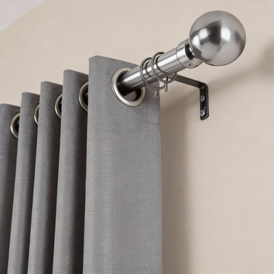 Extendable Metal Curtain Pole - Adjustable Plain Metal Rod with Finials & Brackets for Eyelet/Tab-Top Curtains