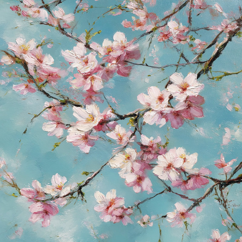 «Cherry Blossoms in Blue Sky», art mural sur toile, H 40 po x l 40 po