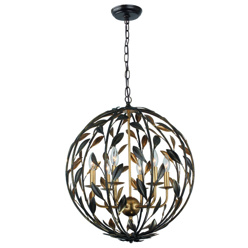 Broche 6 Light Candle Chandelier, English Bronze/Antique Gold