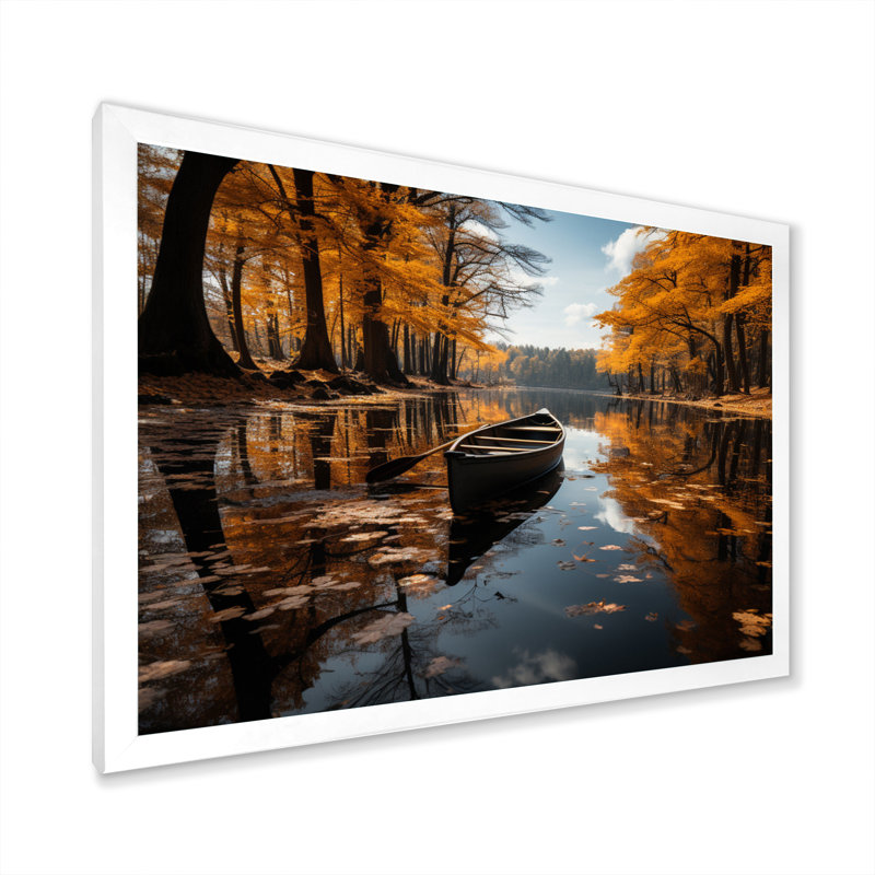 Golden Lake Forest - forêt, art mural sur toile, H 30 po x l 40 po x P 1,5 po, Cadre simple blanc