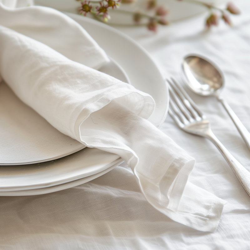 Ensemble de 2 serviettes 100% lin français - blanc cassé, 18 po x 18 po, fabriquées à la main au Canada, Blanc cassé