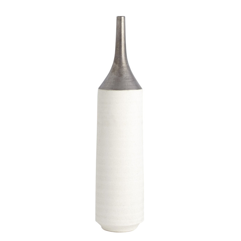 Large Gold and White Ceramic Bud Vase