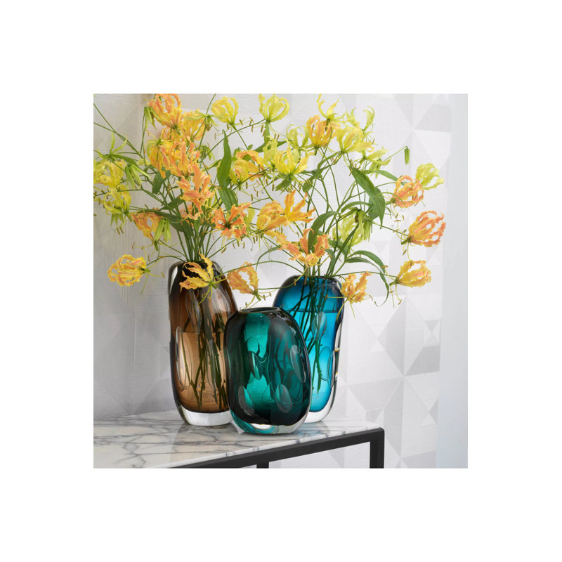 Sianni Handmade Glass Table Vase, Brown, 13" H x 6" W x 4" D