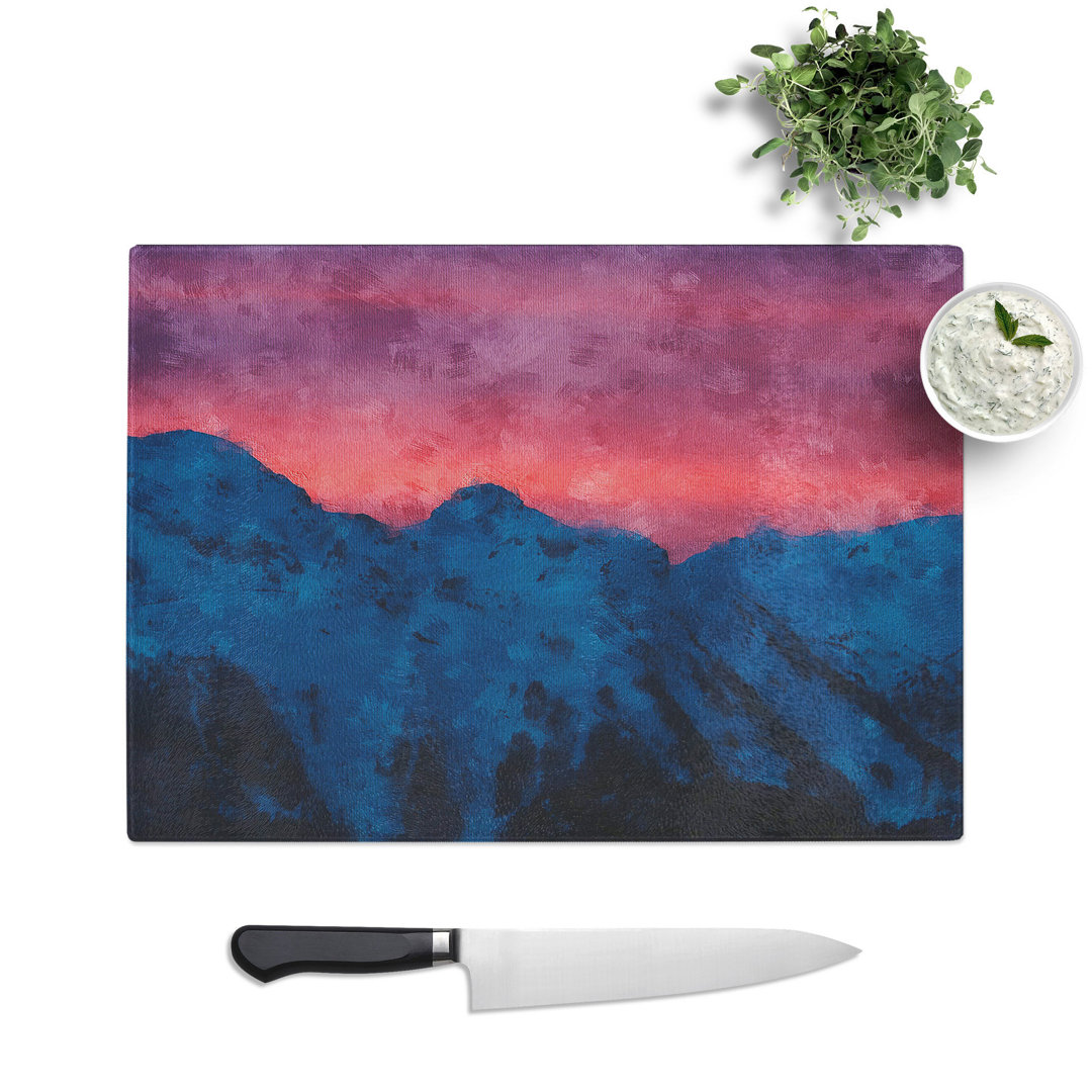 Tempered Glass Mountain Sunset in Sion Switzerland Chopping Board