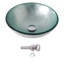 Lavabo vasque rond en verre trempé de 16 po, lavabo de salle de bain au-dessus du comptoir en feuille d'argent vert, lavabo en verre artistique moderne avec bonde escamotable