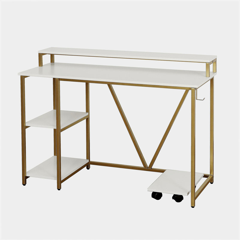Bureau d'écriture industriel doré, Blanc / Doré