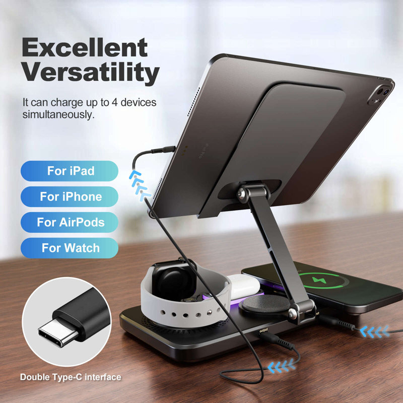  Foldable Magnetic Wireless Charger for iPhone Airpods iWatch, Portable 3 in 1 Charging Station For Apple Multiple Devices - Travel Charging Pad Dock Compatible with Apple 12 and above series