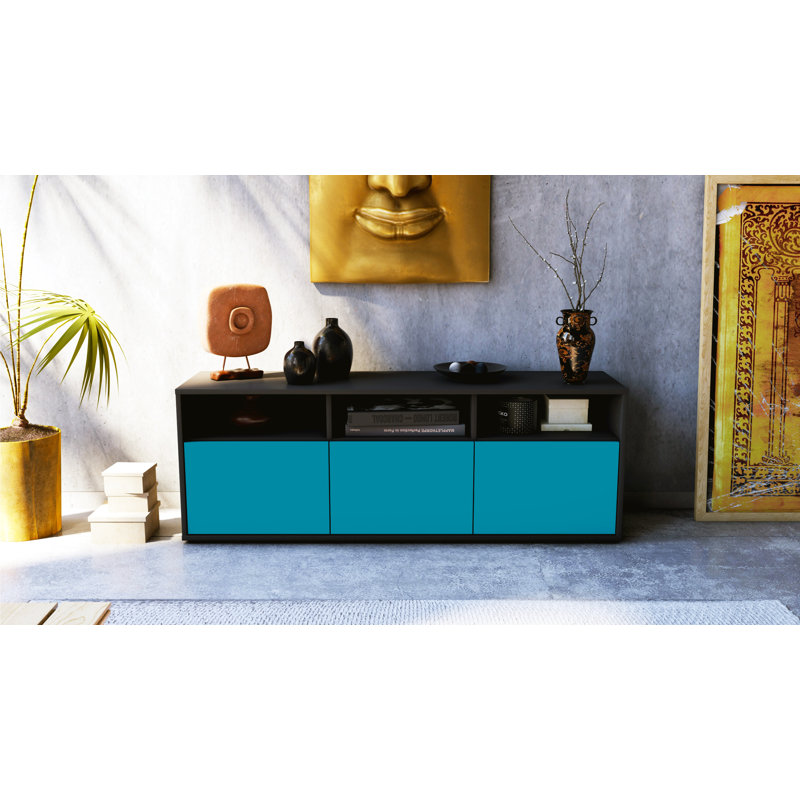 Wylie Unfinished TV Stand, Turquoise / Matte Anthracite