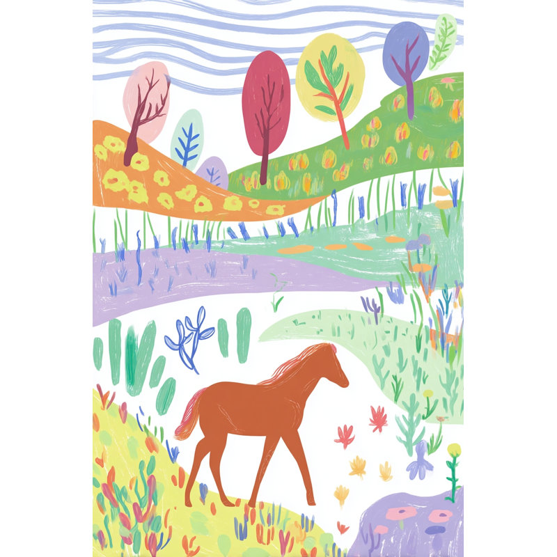 «Autumn Field Horse Walk», art mural sur toile tendue, H 48 po x l 32 po x P 1,5 po