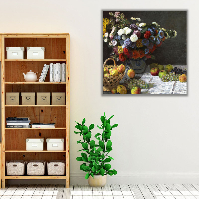 Nature morte avec fleurs et fruits, 1869 - reproduction d'art sur toile, H 12 po x l 12 po