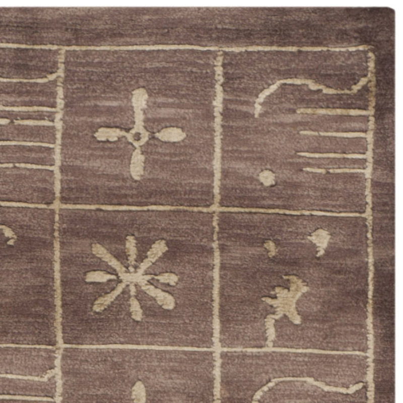 Tibetan Plum Pictogram Brown Area Rug, Rectangle 5' x 8'