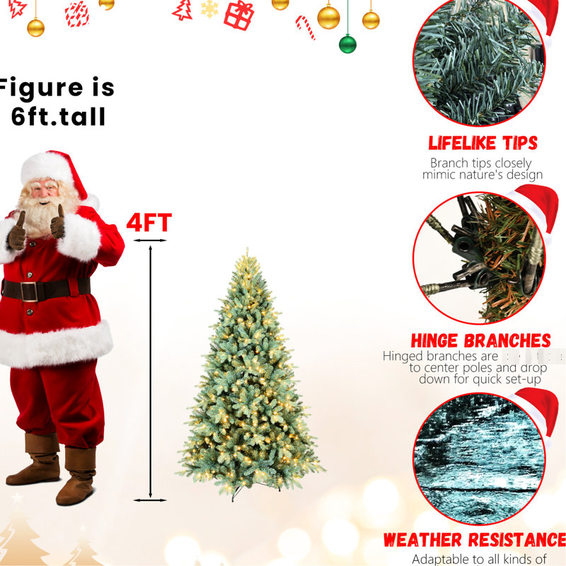 Arbre de Noël bleu de 48 pouces avec 150 blanc chaud, 475 pointes, apparence réaliste, support en métal pour lumières de Noël pré-enfilées teintées, décoration rapide, base renforcée