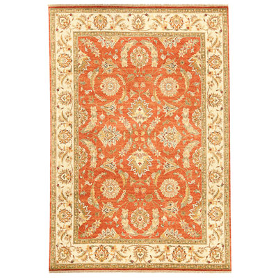 High-Quality Hand-Knotted Rust And Ivory Area Rug