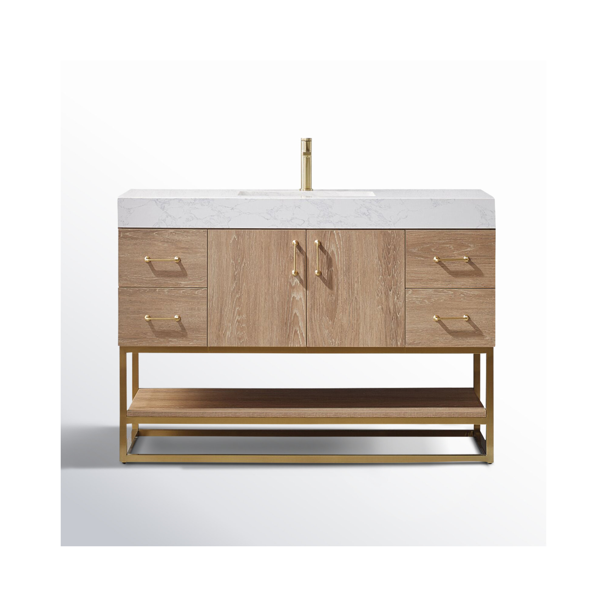 Alistair 48'' Single Bathroom Vanity, White, Gold, Natural Oak