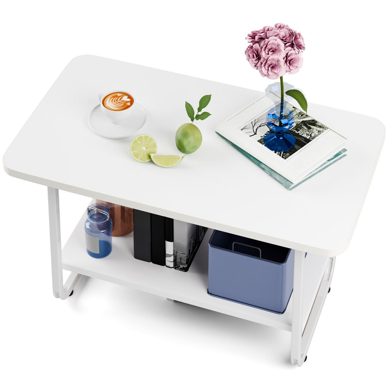 Coffee Table,Coffee Table with Storage Shelf,Double Layer Coffee Table with Stable Base