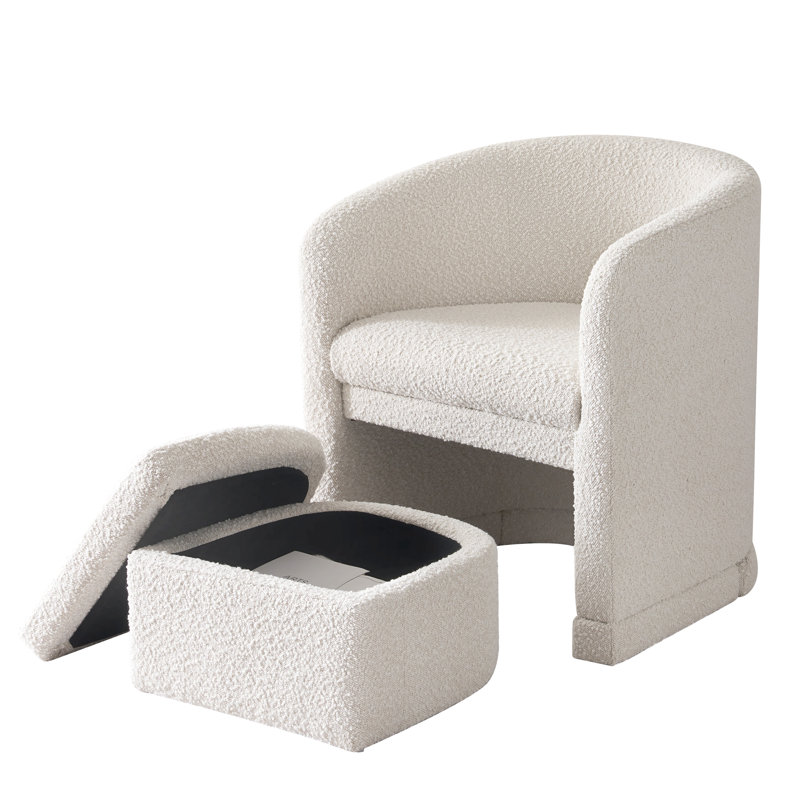 Fauteuil demi-tonneau rembourré moderne avec rangement Ottonman, Blanc