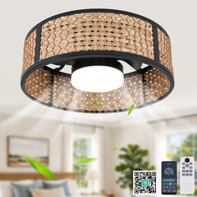 Ventilateur de plafond encastré en rotin 20 "avec lumières et télécommande Boho Farmhouse