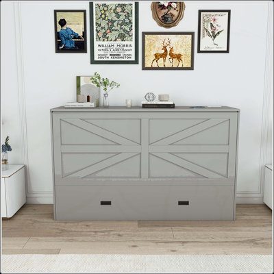57" Murphy Bed with Storage Drawers, Charging Cabinet & Swivel Wheels