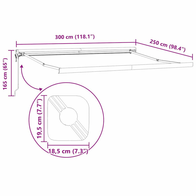 Awning Frame, 300 cm W x 250 cm D, Anthracite