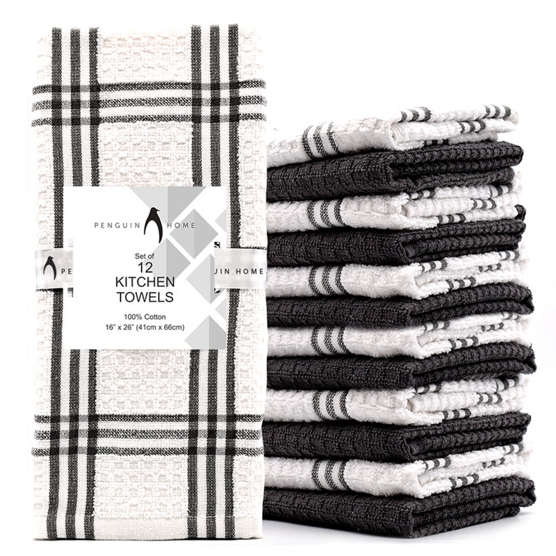 Cotton Stripe Waffle Tea Towel Kitchen Towel, Grey