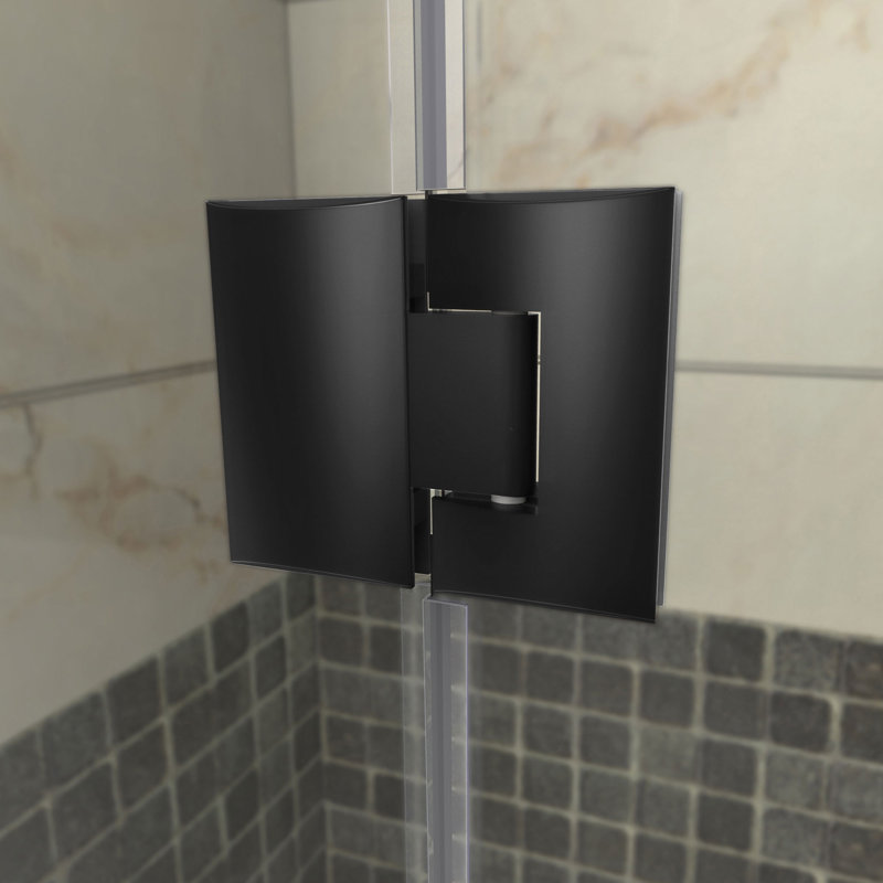 DreamLine Unidoor-X 57 - 57.5 inch W x 72 inch H Frameless Hinged Shower Door in Matte Black - Right Wall Installation, 57.5"