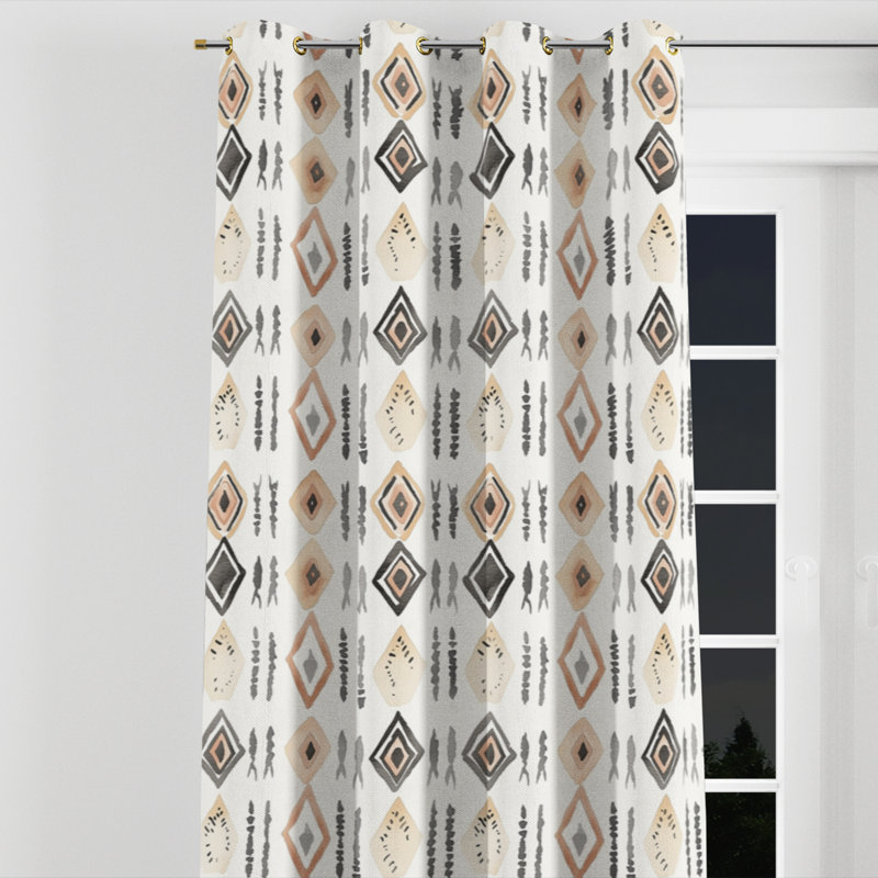 Moroccan Curtains for bedroom - Classic Boho Bahij Grommet Curtain - 1 Panel, Gold Grommets, 52" W x 108" L