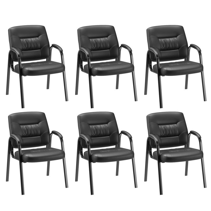 Modern Faux Leather Guest Chair with Armrests – Stackable Office and Reception Chair with Metal Frame