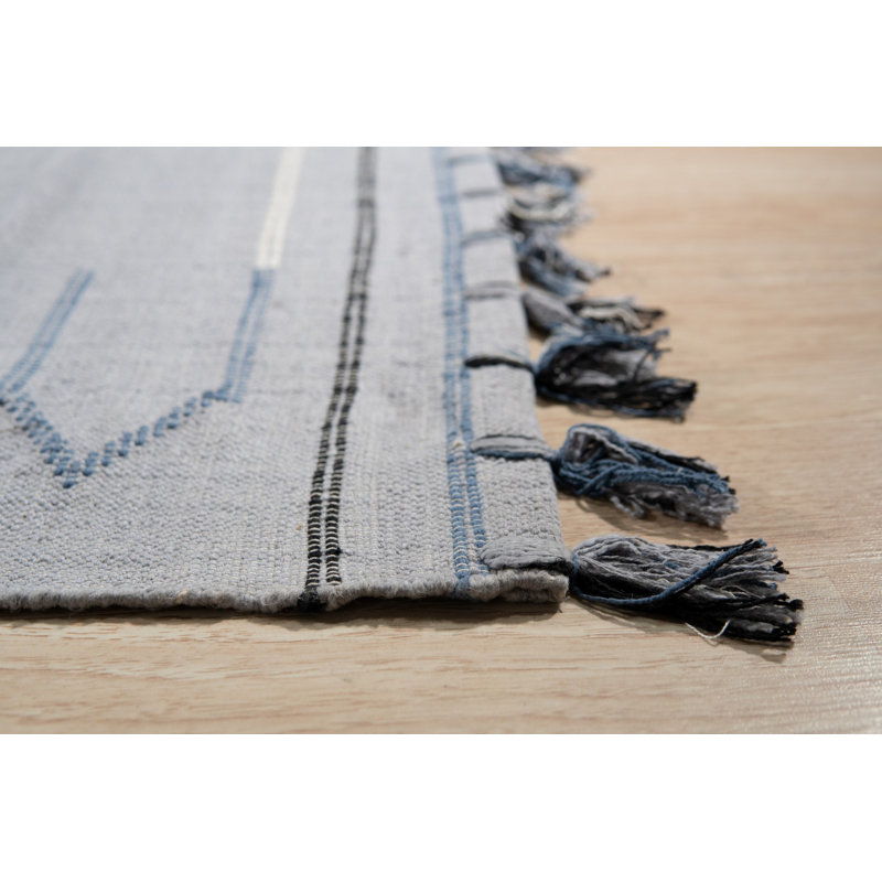 Gray Flat Weave Wool Stepped Diamond Motifs Geometric Modern Contemporary Carpet Rug, 5' x 8'