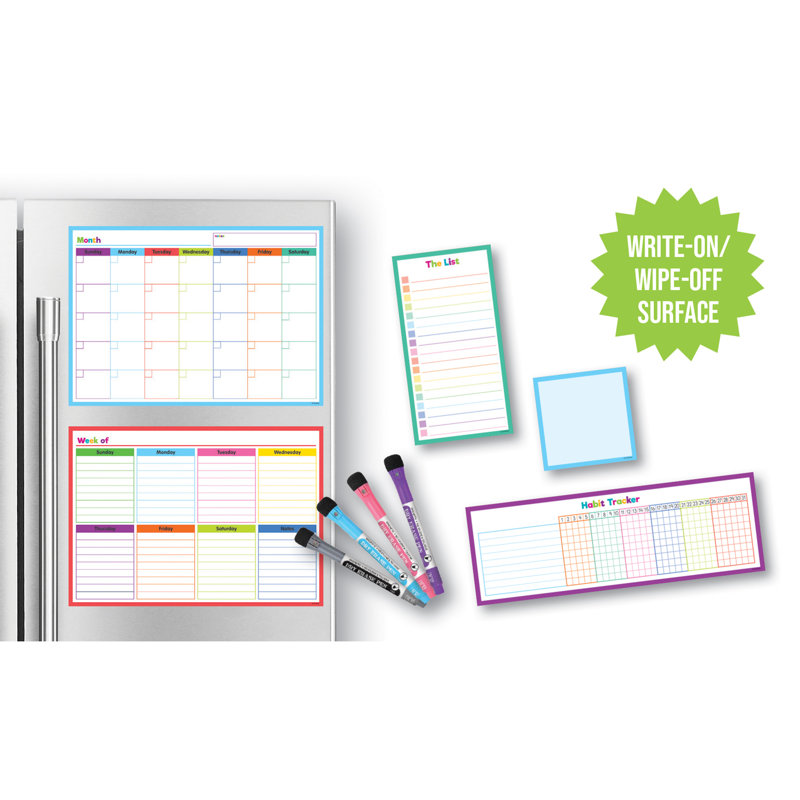 Colorful Magnetic Dry-Erase Weekly and Monthly Calendar Set