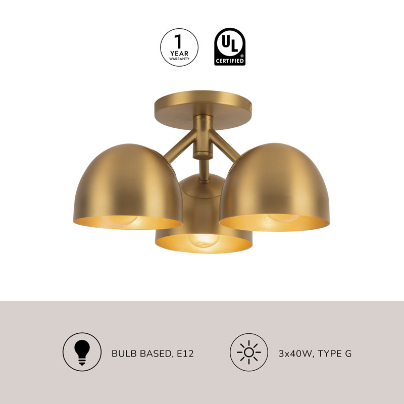 Fosso 13-in Gold Semi-Flush Mount, Brushed Gold