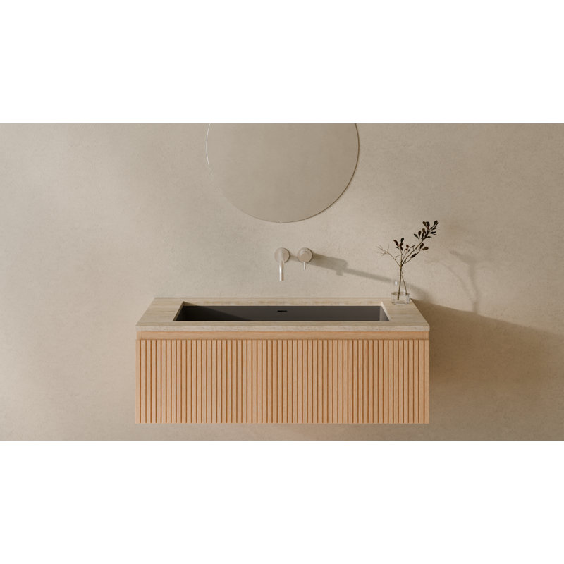 Lavabo de salle de bain encastrable en résine 39,4 po x 16,7 po Badeloft UB-05-XL-MBLK, Noir mat