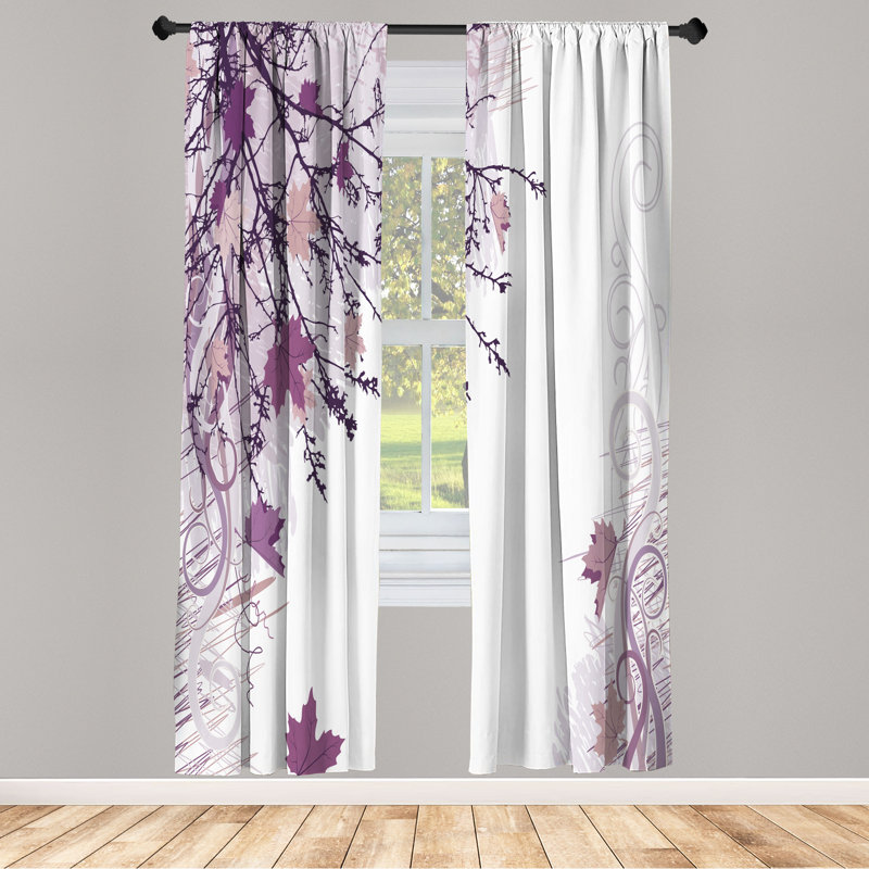 Ebern Designs Nature Curtains, Fall Earth Tones Autumn Leaf, Pair of 28", 28" W x 84" L, Purple Lilac