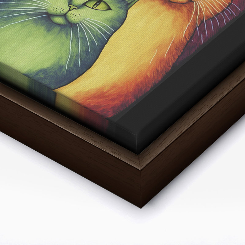 Rainbow Cats, Canvas, 11"H x 14"W, Brown Framed