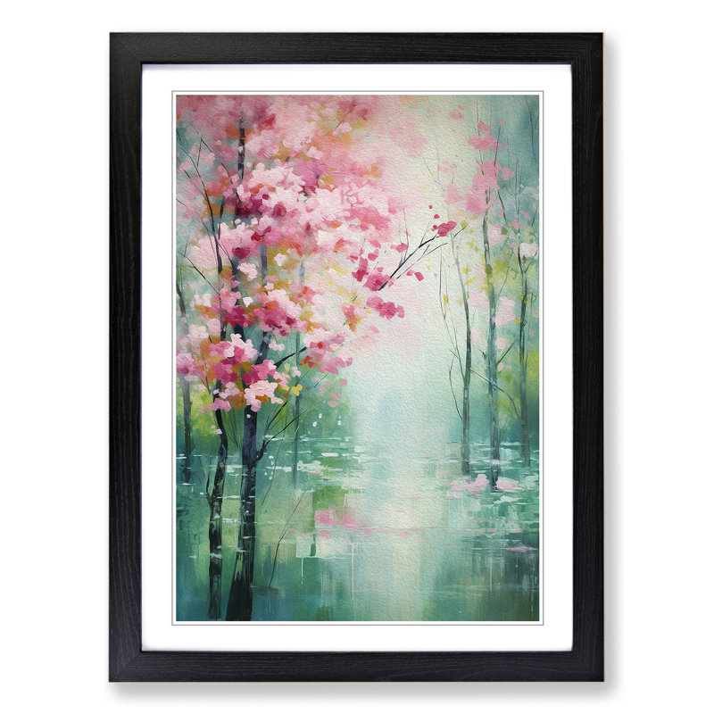 Spring Forest Impressionism No.2 - Single Picture Frame Print on Wood, 64cm H x 46cm W x 2cm D, Black