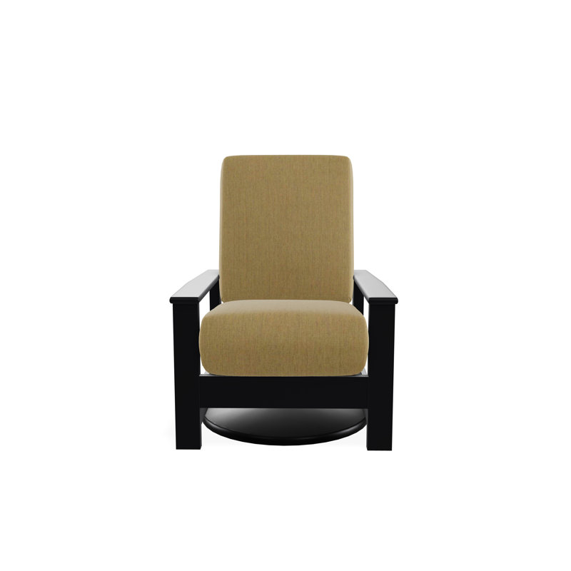 Chaise berçante pivotante cachée en polymère Leeward, Noir, Toile Sunbrella® beige chiné