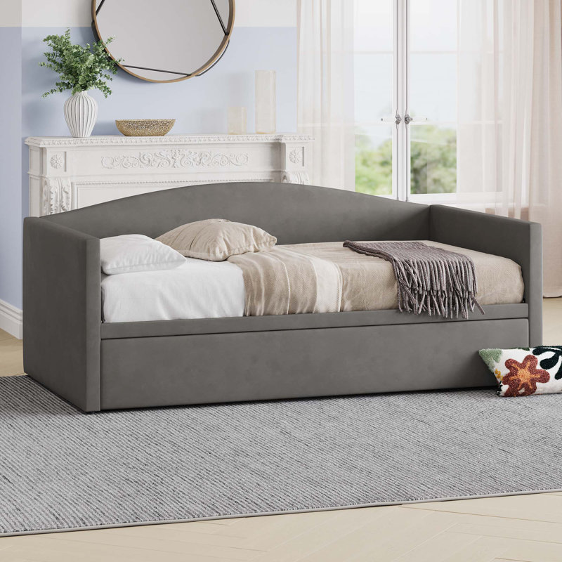 Lit de jour simple avec couchette escamotable allongée, conception simple à très grand, Gris